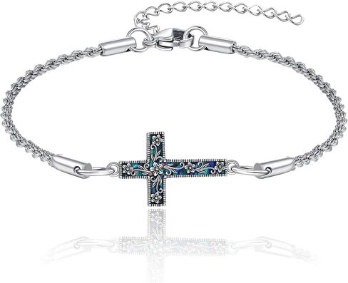 URONE Mustard Seed Bracelet Sterling Silver Mustard Seed/Filigree/Cross Pendant Bracelet Christian Faith Jewelry Gifts for Women in Saudi Arabia