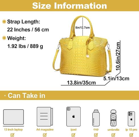Women's Large Crocodile Print Shoulder Bag with Removable Strap and Top Handle Made from Durable Genuine Leather for Office in Saudi Arabia