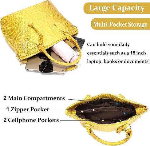 Women's Large Crocodile Print Shoulder Bag with Removable Strap and Top Handle Made from Durable Genuine Leather for Office in Saudi Arabia
