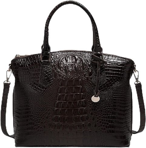Women's Large Crocodile Print Shoulder Bag with Removable Strap and Top Handle Made from Durable Genuine Leather for Office in Saudi Arabia