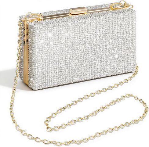 Bling Women Clutch Purse，Glitter Box Clutch Handbag, Small Crossbody Evening Bag with Gold Chain Strap in Saudi Arabia