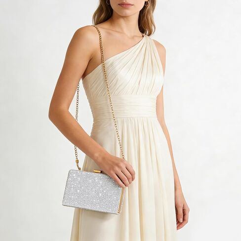 Bling Women Clutch Purse，Glitter Box Clutch Handbag, Small Crossbody Evening Bag with Gold Chain Strap in Saudi Arabia