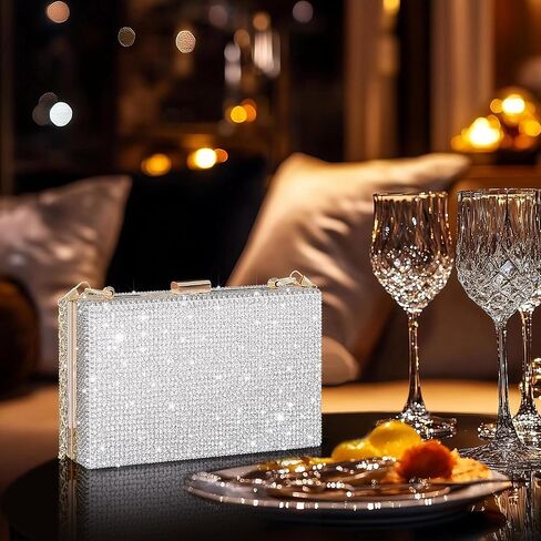 Bling Women Clutch Purse，Glitter Box Clutch Handbag, Small Crossbody Evening Bag with Gold Chain Strap in Saudi Arabia