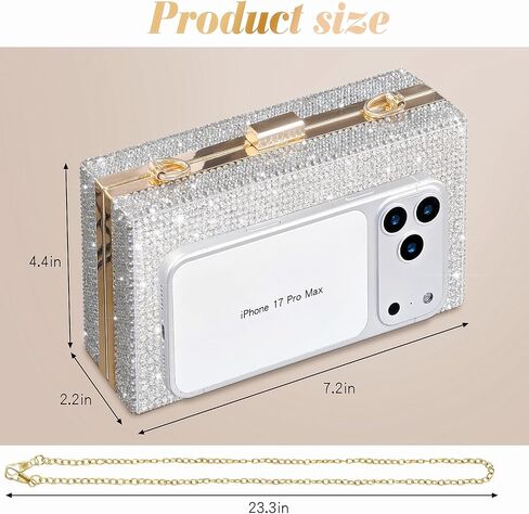 Bling Women Clutch Purse，Glitter Box Clutch Handbag, Small Crossbody Evening Bag with Gold Chain Strap in Saudi Arabia