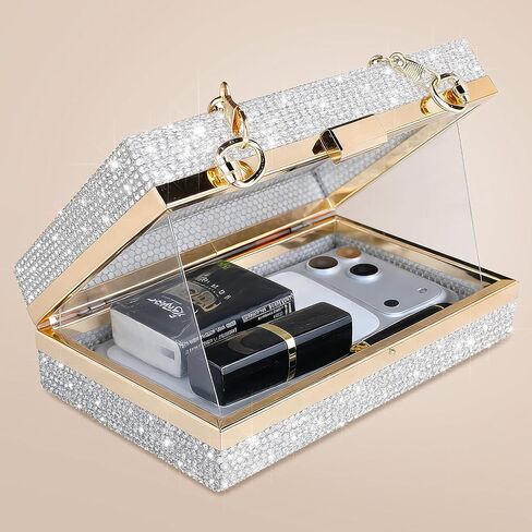 Bling Women Clutch Purse，Glitter Box Clutch Handbag, Small Crossbody Evening Bag with Gold Chain Strap in Saudi Arabia