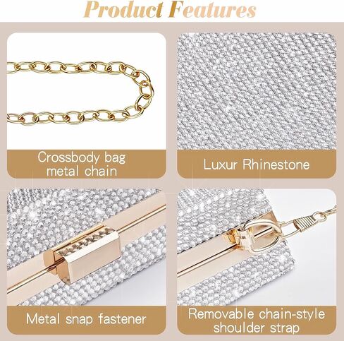 Bling Women Clutch Purse，Glitter Box Clutch Handbag, Small Crossbody Evening Bag with Gold Chain Strap in Saudi Arabia