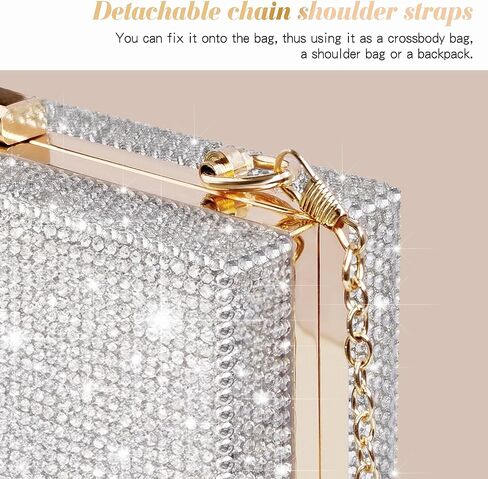 Bling Women Clutch Purse，Glitter Box Clutch Handbag, Small Crossbody Evening Bag with Gold Chain Strap in Saudi Arabia