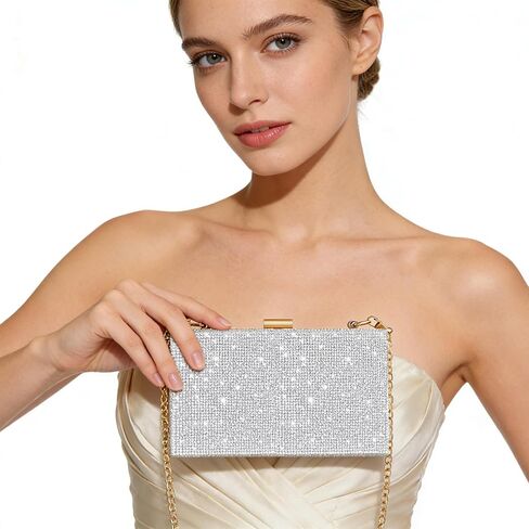 Bling Women Clutch Purse，Glitter Box Clutch Handbag, Small Crossbody Evening Bag with Gold Chain Strap in Saudi Arabia