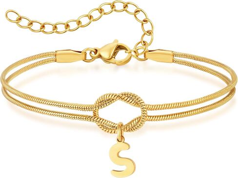 Gold Bracelets for Women-Initial Bracelet with Love Knot, Adjustable Letter Bracelet Jewelry for Everyday Wear, Birthday, Christmas Gifts for Her in Saudi Arabia