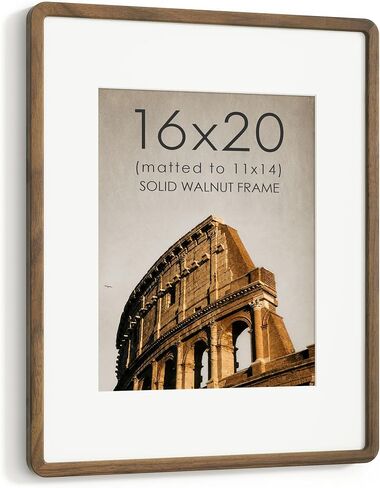 16x20 Picture Frame, USA-Sourced Walnut Wood Photo Frame with Chamfered Edge & Double-Dowel Corner, Handcrafted 16x20 Wooden Poster Frame Matted to 11x14 Photos with HD Tempered Glass in Saudi Arabia
