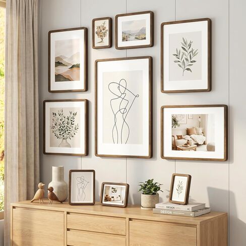 16x20 Picture Frame, USA-Sourced Walnut Wood Photo Frame with Chamfered Edge & Double-Dowel Corner, Handcrafted 16x20 Wooden Poster Frame Matted to 11x14 Photos with HD Tempered Glass in Saudi Arabia