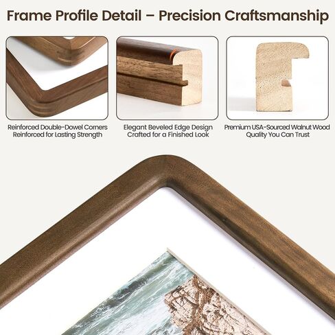 16x20 Picture Frame, USA-Sourced Walnut Wood Photo Frame with Chamfered Edge & Double-Dowel Corner, Handcrafted 16x20 Wooden Poster Frame Matted to 11x14 Photos with HD Tempered Glass in Saudi Arabia