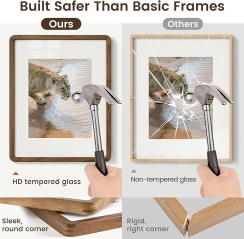 16x20 Picture Frame, USA-Sourced Walnut Wood Photo Frame with Chamfered Edge & Double-Dowel Corner, Handcrafted 16x20 Wooden Poster Frame Matted to 11x14 Photos with HD Tempered Glass in Saudi Arabia