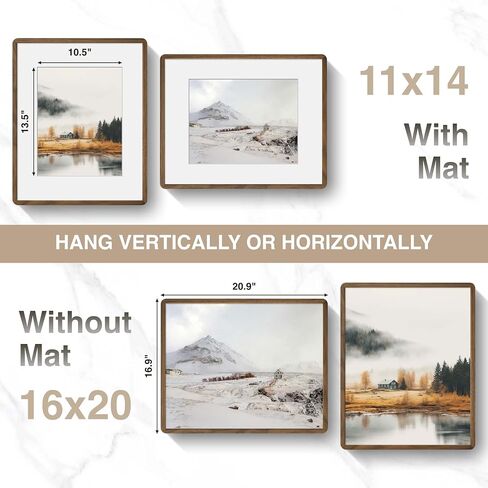 16x20 Picture Frame, USA-Sourced Walnut Wood Photo Frame with Chamfered Edge & Double-Dowel Corner, Handcrafted 16x20 Wooden Poster Frame Matted to 11x14 Photos with HD Tempered Glass in Saudi Arabia