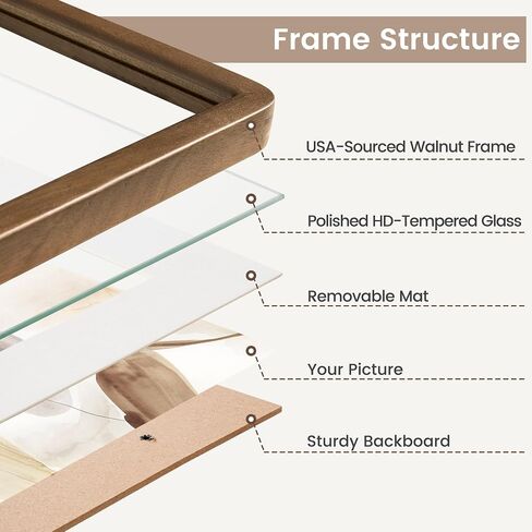 16x20 Picture Frame, USA-Sourced Walnut Wood Photo Frame with Chamfered Edge & Double-Dowel Corner, Handcrafted 16x20 Wooden Poster Frame Matted to 11x14 Photos with HD Tempered Glass in Saudi Arabia