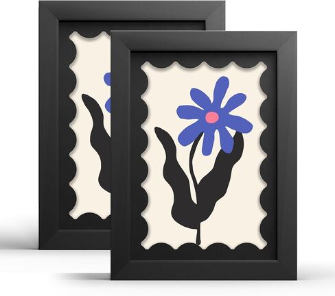 iRahmen 4x6 Picture Frame Set of 2, Green Scalloped Wooden Photo Frames with Wavy Mat, Tempered Glass, for Tabletop Display or Wall Mount, Decorative Home Decor in Saudi Arabia