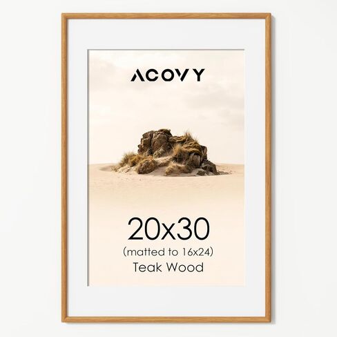 Acovy 20x30 Picture Frame, Natural Solid Teak Wood 20"x30" Photo Frame for Wall, Handcrafted Wooden Poster Frame 20 x 30 Matted to 16x24, High Definition Tempered Glass, Wall Hook Included, Natural Teak in Saudi Arabia