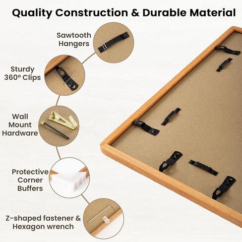 Acovy 20x30 Picture Frame, Natural Solid Teak Wood 20"x30" Photo Frame for Wall, Handcrafted Wooden Poster Frame 20 x 30 Matted to 16x24, High Definition Tempered Glass, Wall Hook Included, Natural Teak in Saudi Arabia