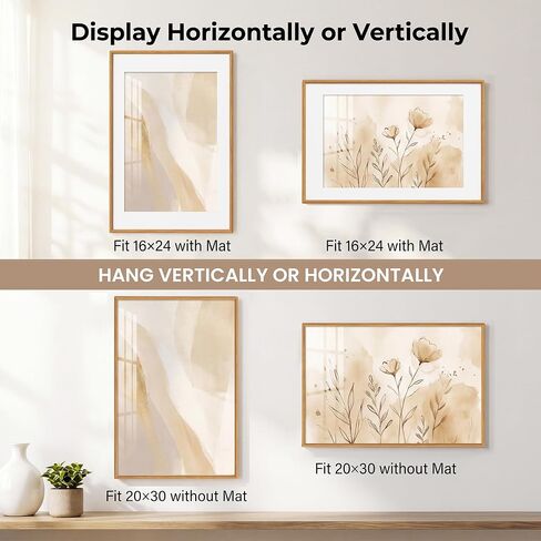 Acovy 20x30 Picture Frame, Natural Solid Teak Wood 20"x30" Photo Frame for Wall, Handcrafted Wooden Poster Frame 20 x 30 Matted to 16x24, High Definition Tempered Glass, Wall Hook Included, Natural Teak in Saudi Arabia