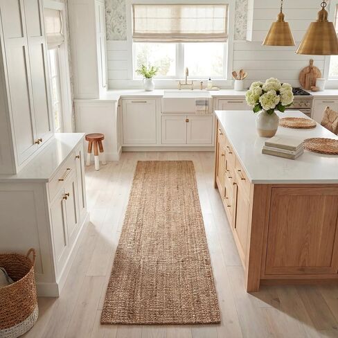 SAFAVIEH Natural Fiber Collection Runner Rug - 2'6" x 6', Natural & Grey, Handmade Jute, Farmhouse Style, Chunky Textured Thick Pile (NF447M) in Kuwait