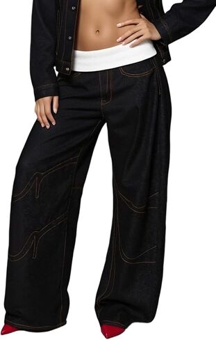 Symina Women's Baggy Cargo Jeans High Waisted Vintage Wide Leg Denim Pants Loose Barrel Jeans Streetwear in Saudi Arabia