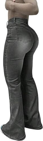 Women Bootcut Jeans Stretch Mid Waist Wide Leg Flare Jeans Vintage Shaping Skinny Jeans Trendy Cute with 4-Way Flex in Saudi Arabia