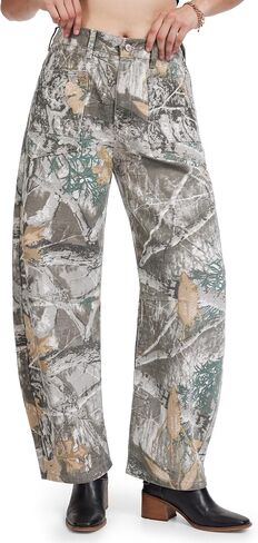 Tapata Women's Camo Barrel Jeans Mid Rise Wide Leg Camoflage Ankle Denim Pants Y2K Baggy Boyfriend Jeans with Pockets in Saudi Arabia