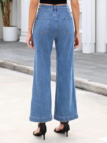Kedera Womens Embroidered Flare Jeans Mid Rise Stretchy Wide Leg Denim Pants Floral Embroidery Casual Boho Jeans in Kuwait