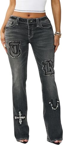True Religion Women’s Appliqué Becca Mr Bootcut – Stretch Denim, Flattering Mid Rise, Classic Bootcut Silhouette in Kuwait