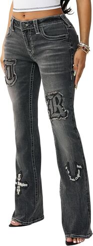 True Religion Women’s Appliqué Becca Mr Bootcut – Stretch Denim, Flattering Mid Rise, Classic Bootcut Silhouette in Kuwait