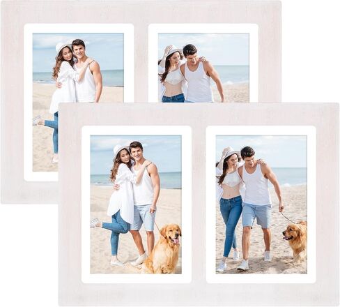 YESKAY 4x6 Collage Picture Frames,3 Picture Frame 4x6 with Real Glass,Rustic Black Wooden Frame,3 Opening 4 by 6 Photo Frame Wall Decor or Tabletop,2 Pack in Saudi Arabia