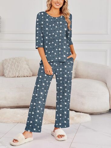 3/4 Sleeve Pajamas for Women Set 2 Pieces Lounge Sets Comfy Pj Sets Loungewear Set with Pockets in Kuwait