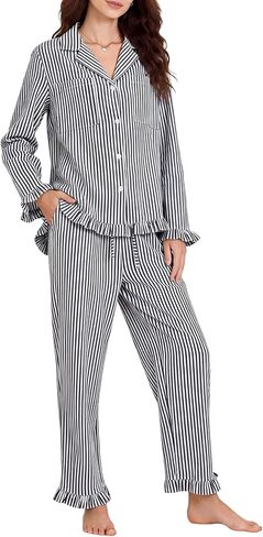 Yimoon Womens Striped Pajamas Set 2 Piece Cotton Ruffle Pjs Sets in Kuwait