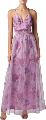 Lulus Dame Plunging Neck Cutout Maxi Dress – Watercolor Chiffon Lace-Up Formal Gown in Saudi Arabia