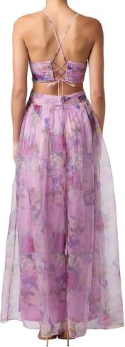 Lulus Dame Plunging Neck Cutout Maxi Dress – Watercolor Chiffon Lace-Up Formal Gown in Saudi Arabia