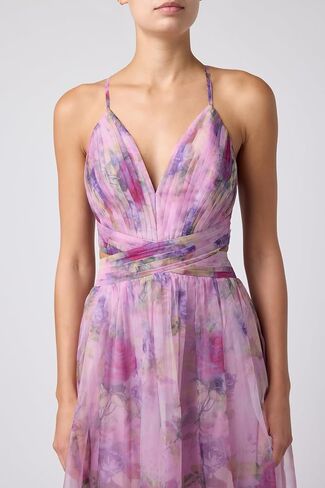 Lulus Dame Plunging Neck Cutout Maxi Dress – Watercolor Chiffon Lace-Up Formal Gown in Saudi Arabia