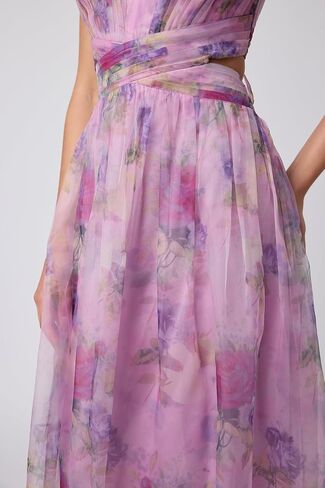 Lulus Dame Plunging Neck Cutout Maxi Dress – Watercolor Chiffon Lace-Up Formal Gown in Saudi Arabia