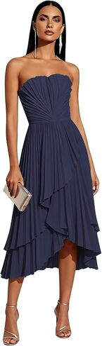 Strapless Short Bridesmaid Dresses for Women Satin Pleated Formal Dress Aline Wedding Guest Dress ZU167 in Saudi Arabia