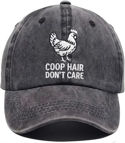 Coop Hair Don't Care Hat for Men Women - Adjustable Funny Chicken Farmer Mom Dad Hat Gifts for Chickens Owner Cotton Baseball Cap Gray in Kuwait