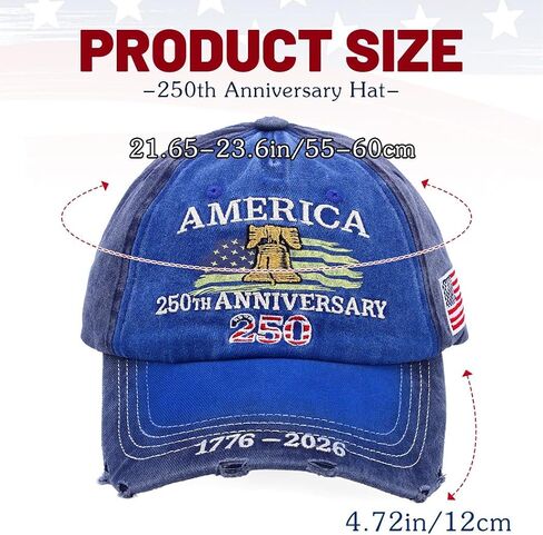 Campsis USA 250th Anniversary Hat, Adjustable 1776-2026 Commemorative Baseball Cap, Patriotic, for Men and Women Blue in Saudi Arabia