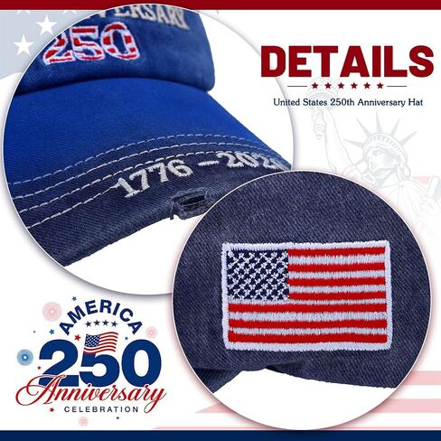 Campsis USA 250th Anniversary Hat, Adjustable 1776-2026 Commemorative Baseball Cap, Patriotic, for Men and Women Blue in Saudi Arabia