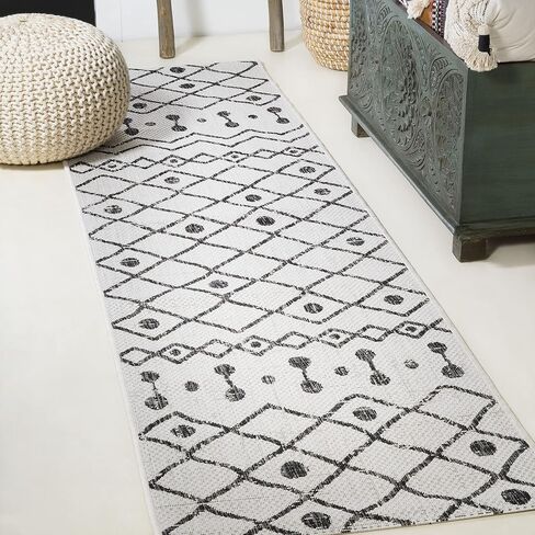 JONATHAN Y Tribal Bohemian Indoor Outdoor Runner Rug 2X10 Ivory/Black, Nokat for Backyard, Patio, Porch, Easy-Cleaning, High Traffic, Pet-Friendly, Non-Shedding (SMB131D-210) in Saudi Arabia
