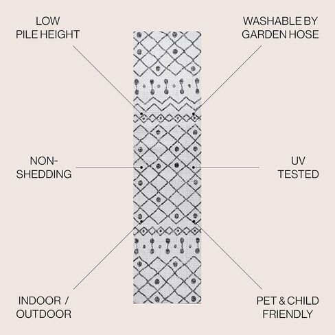 JONATHAN Y Tribal Bohemian Indoor Outdoor Runner Rug 2X10 Ivory/Black, Nokat for Backyard, Patio, Porch, Easy-Cleaning, High Traffic, Pet-Friendly, Non-Shedding (SMB131D-210) in Saudi Arabia