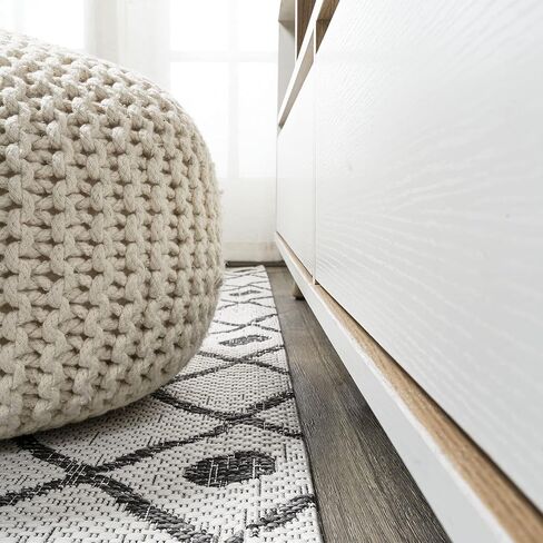 JONATHAN Y Tribal Bohemian Indoor Outdoor Runner Rug 2X10 Ivory/Black, Nokat for Backyard, Patio, Porch, Easy-Cleaning, High Traffic, Pet-Friendly, Non-Shedding (SMB131D-210) in Saudi Arabia