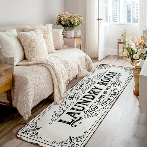 Laundry Room Runner Rug, Vintage Rustic Self-Service Drop Your Pants None White Low Pile Sponge Soft Doormat Throw Rug Stain Resistant for Kitchen Entryway Laundry Hallway Decor 2x3 Ft in Kuwait