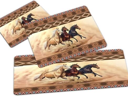 Animal Running Horse Kitchen Rugs Set 3 Pieces Horses Herd Run in Desert Sand Storm Against Dramatic Sky Floor Mats Washable Doormat Anti Fatigue Non-Slip Western Runner Rugs Bedroom Area Carpet in Saudi Arabia