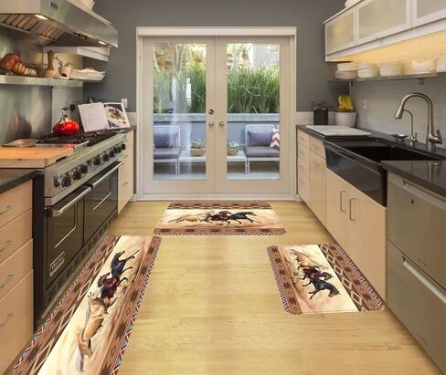 Animal Running Horse Kitchen Rugs Set 3 Pieces Horses Herd Run in Desert Sand Storm Against Dramatic Sky Floor Mats Washable Doormat Anti Fatigue Non-Slip Western Runner Rugs Bedroom Area Carpet in Saudi Arabia
