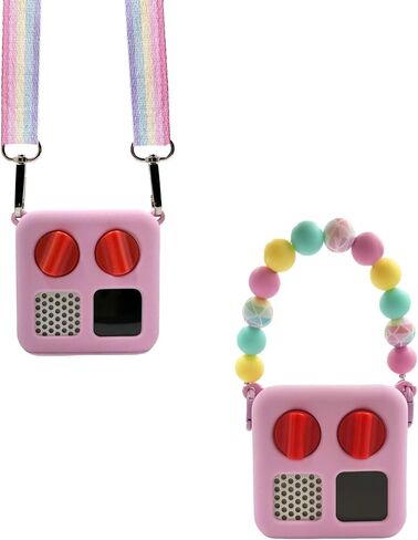 Silicone Case for Yoto Mini with Shoulder Strap and Silicone Bead Handle, Easy to Grab for Kids with Cute Color Options, Travel Adventure Jacket Silicone Cover Yoto Mini Accessories, Pink in Saudi Arabia