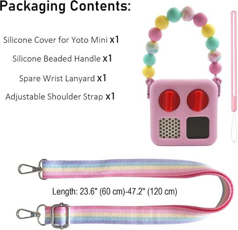 Silicone Case for Yoto Mini with Shoulder Strap and Silicone Bead Handle, Easy to Grab for Kids with Cute Color Options, Travel Adventure Jacket Silicone Cover Yoto Mini Accessories, Pink in Saudi Arabia