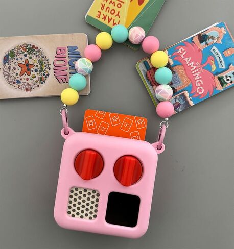 Silicone Case for Yoto Mini with Shoulder Strap and Silicone Bead Handle, Easy to Grab for Kids with Cute Color Options, Travel Adventure Jacket Silicone Cover Yoto Mini Accessories, Pink in Saudi Arabia